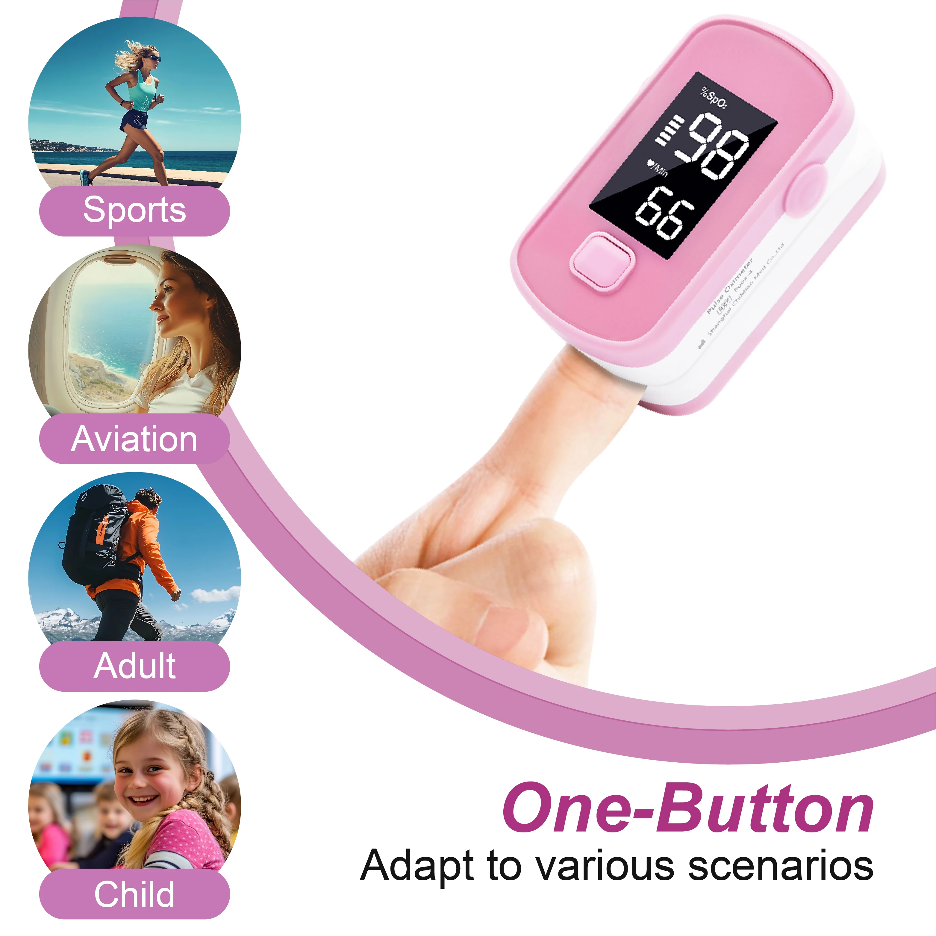 Acurate Pulse Oximeter Pink Type SpO2 Pulse Rate Finger Digital Monitor For Home Use & Travel Child Adult Pulse Oximetro