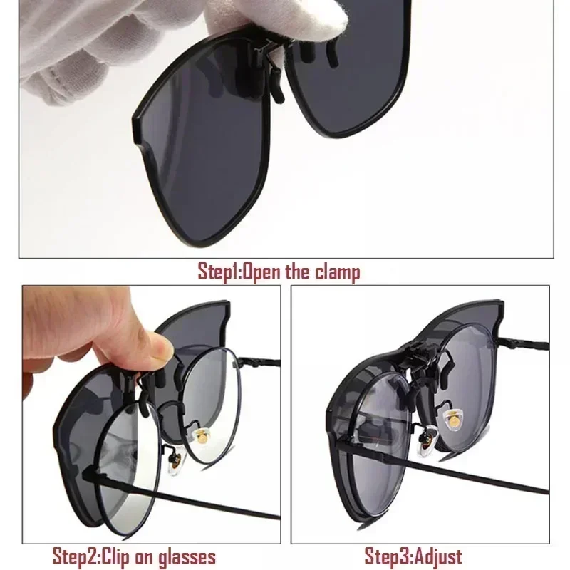 1pcs Polarized Clip On Sunglasses Men Photochromic Car Driver Goggles Night Vision Glasses Anti Glare Vintage Square Eyewear view 5