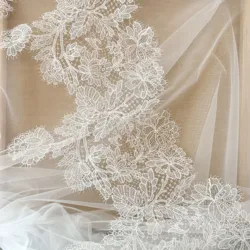 Lace Embroidery Stripes,Handmade DIY Accessories for Wedding Dress Decoration,  White Mesh, Hollowed Out Fabric, High Quality