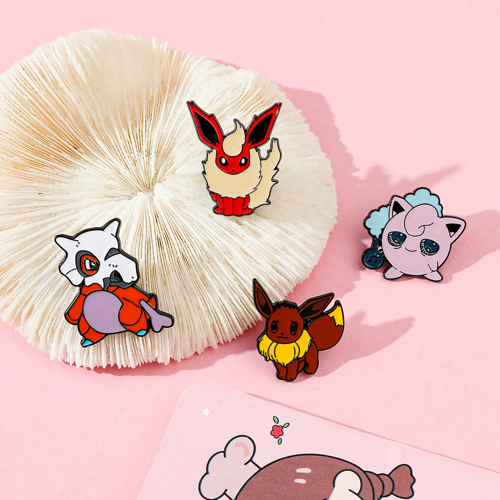 Anime Inspired Enamel Pins - Cubone Jigglypuff Flareon Eevee Lapel Pins for Collectors And Fans