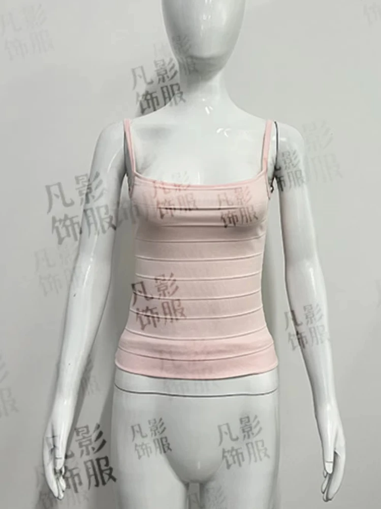 Bandage Style Sexy Evening Dress with Thin Straps Sleeveless Exposed Back Zipper Closure on the Back Curved Waist for Women
