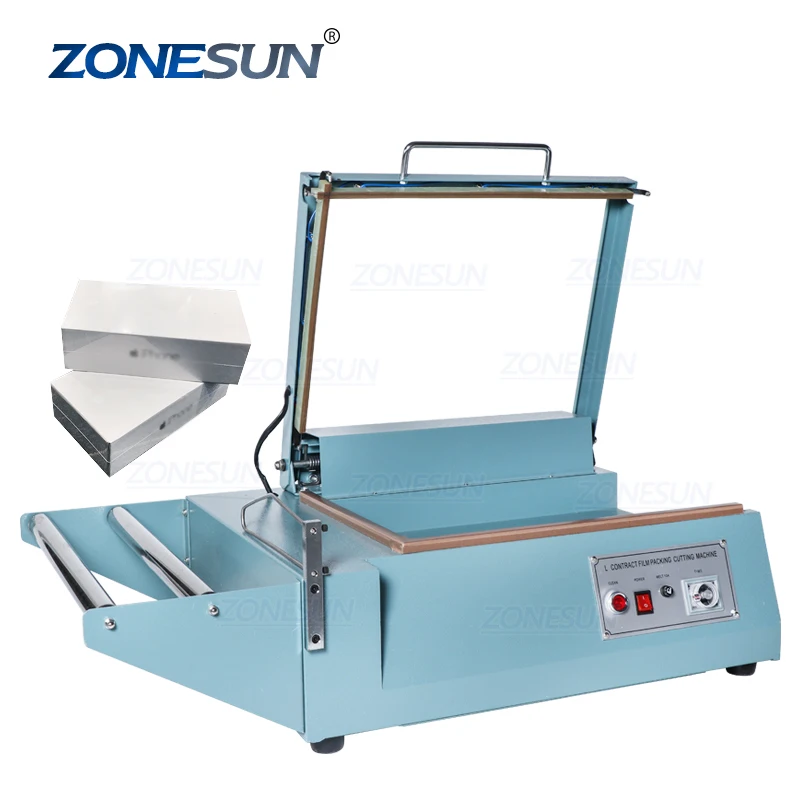

ZONESUN Manual Cosmetics Ear Phone Perfume Box Book L Side Sealing Cutting Machine Food Shoes Film Wrapping Packaging Machine