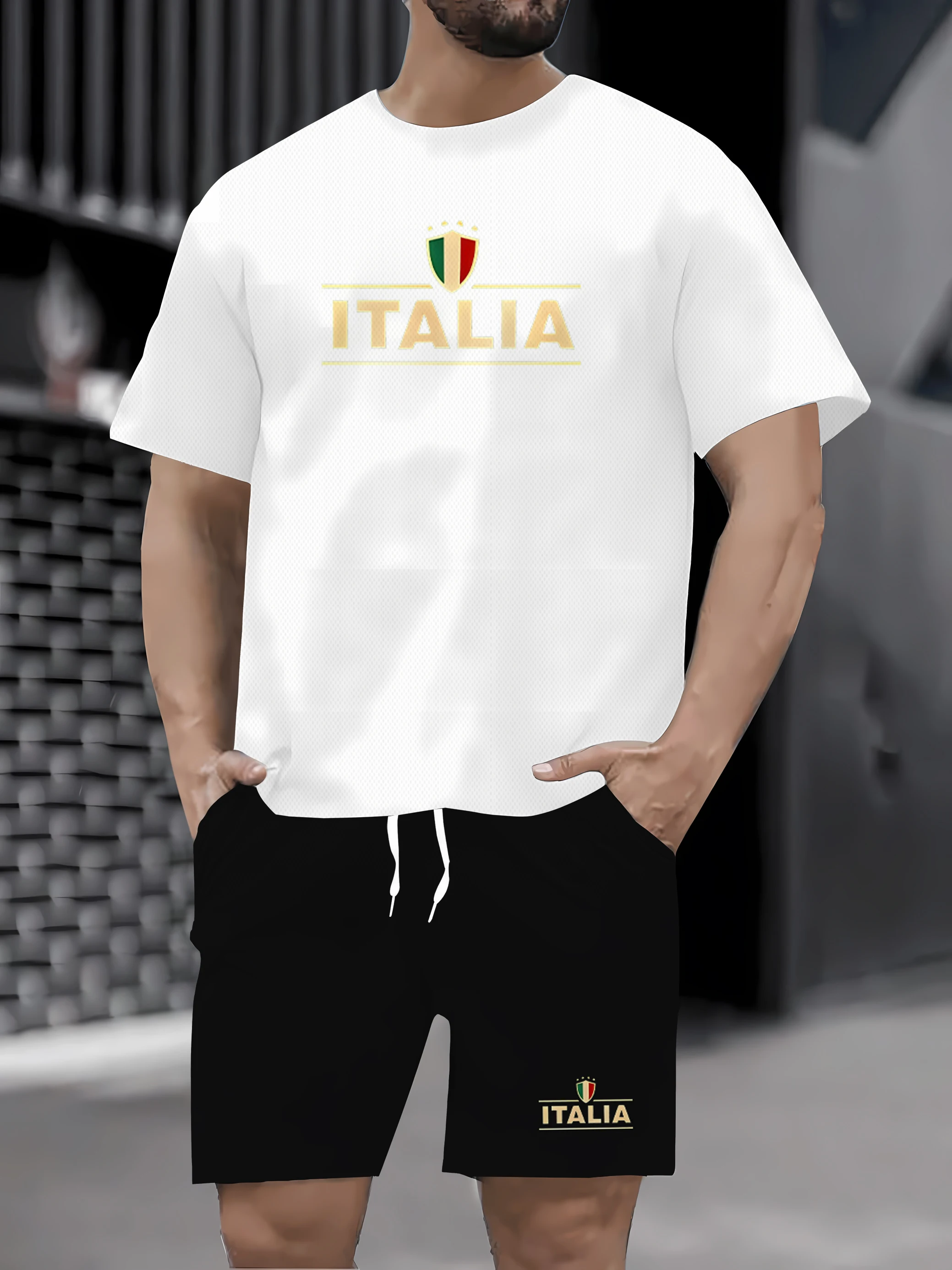 

Conjunto confortável de duas peças de secagem rápida! Verão masculino solto manga curta camiseta e shorts casual wear respirável