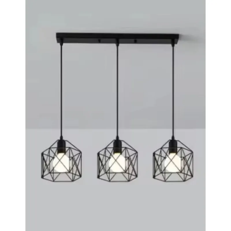 

Nordic style square retro small hexagonal pendant light LED three headed pendant light restaurant pendant light lighting fixture