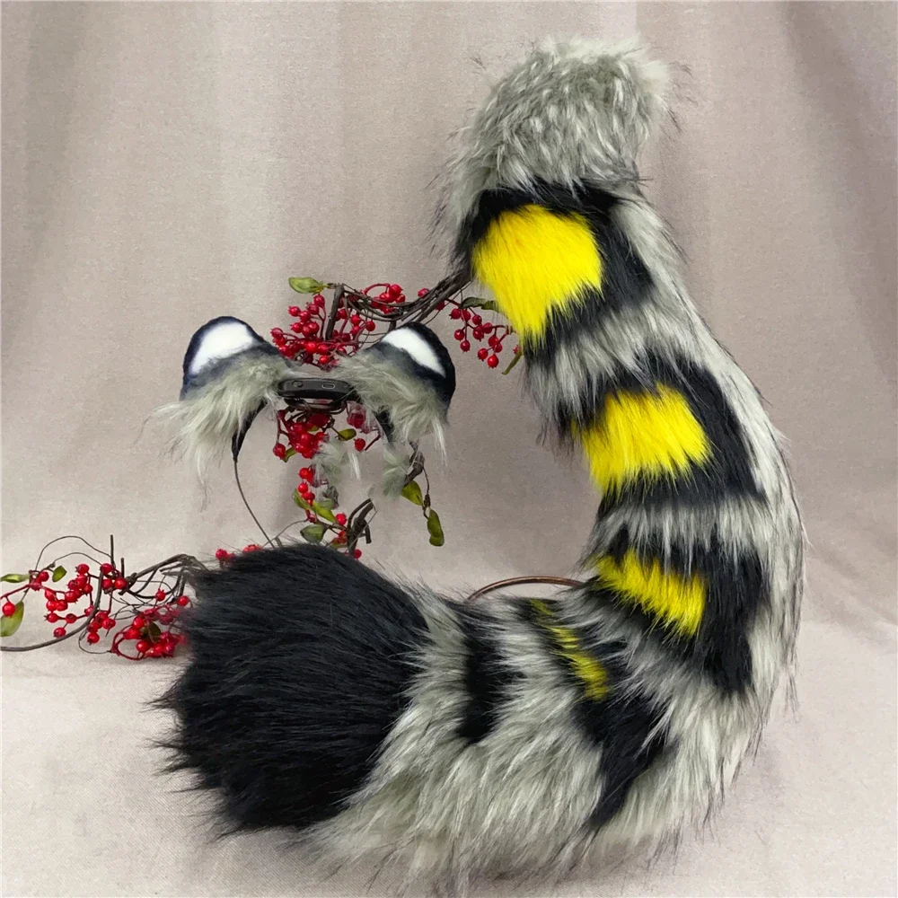 Aangepaste handgemaakte Halloween Machairodus Tijgeroren Hairhoop Hoofddeksels Staart Lolita Kostuum Accessoires Kerst Halloween