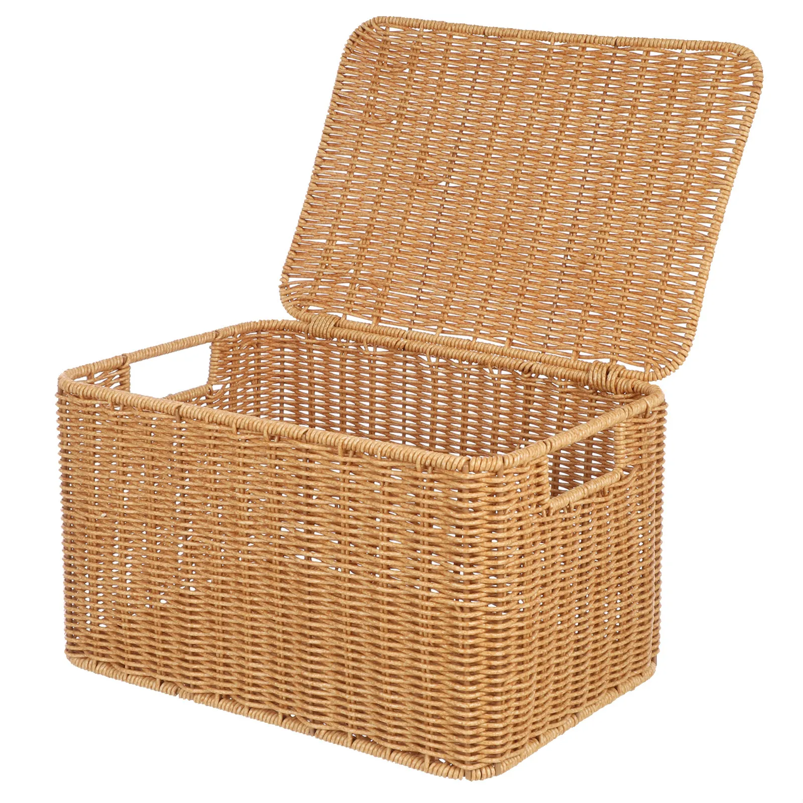 

Decorative Storage Basket with Lid Woven PP Rattan Container for Home Organization Clothes Sundry Items
