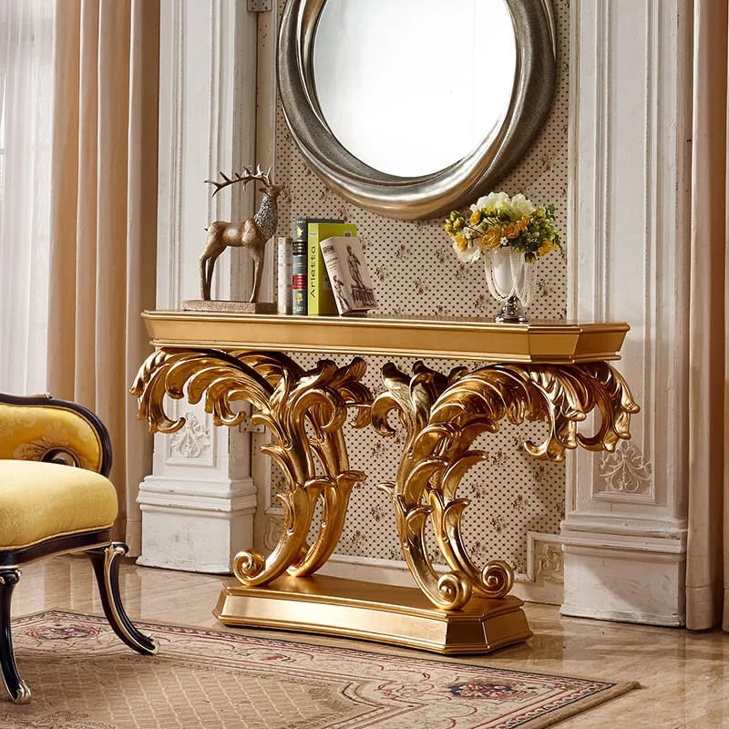 European neoclassical entrance entrance table French light luxury champagne gold aisle entrance table corridor wall side view