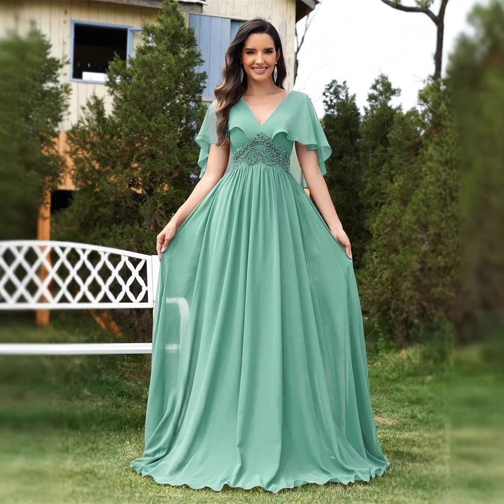 

Новейшее шифоновое облегающее вечернее платье с колокольчиками для горничных пар, женское платье из шелковой ткани с низкой талией