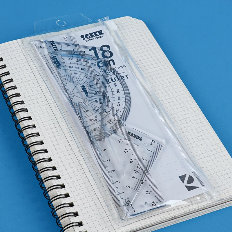 18cm Ruler Set, Student Drawing Stationery Set, Transparent Triangle Board Straightedge Ruler Set
