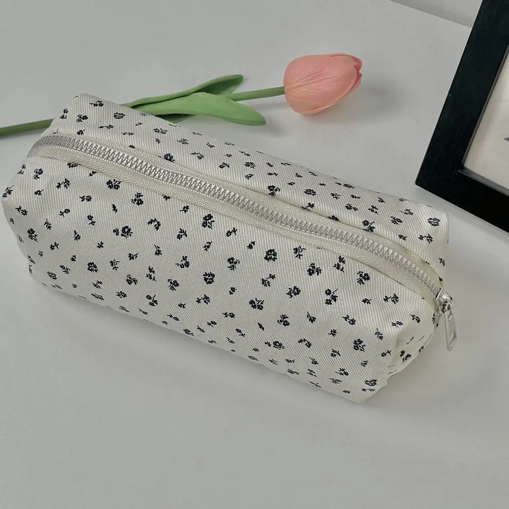 Cute Floral Print Pen Bag Large Capacity Multifunctional Pencil Case Pen Box Gift