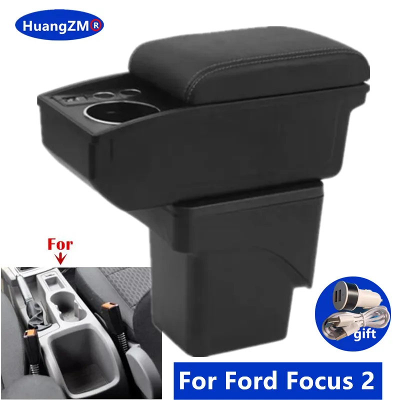 Central Storage box with Cup Holder For Ford Focus 2 Mk2 Armrest Box Double-Layer Interior Dedicated Retrofit Car Accessory