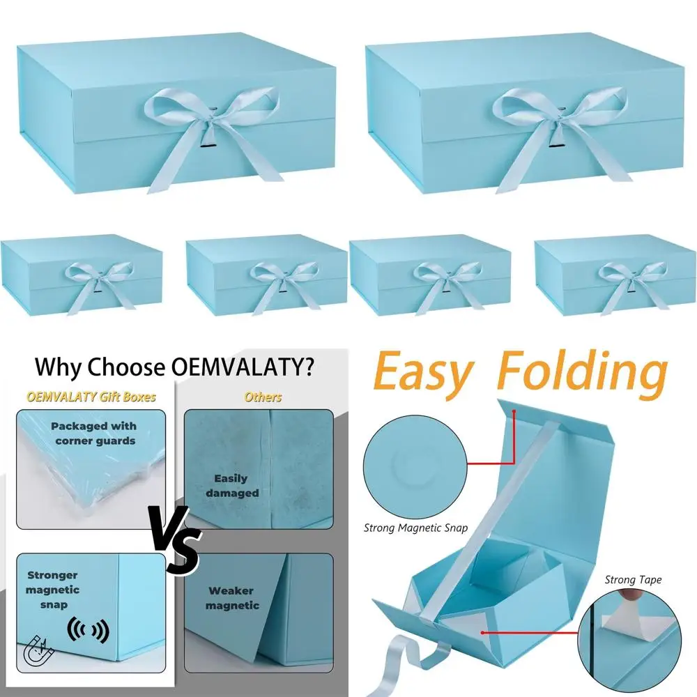 

Голубые подарочные коробки размером 16x16x6 дюймов с крышками, магнитной застежкой и лентой — упаковка из 3 штук для свадеб, дней рождения и хранения вещей