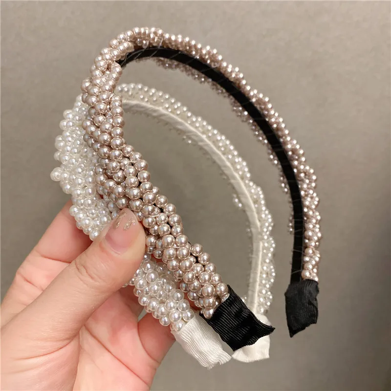 

High Quality Wide Brim Pearl Fried Dough Twists Braid Hair Clip Female Hair Band Headdress New Super Immortal Pressing Hair Band