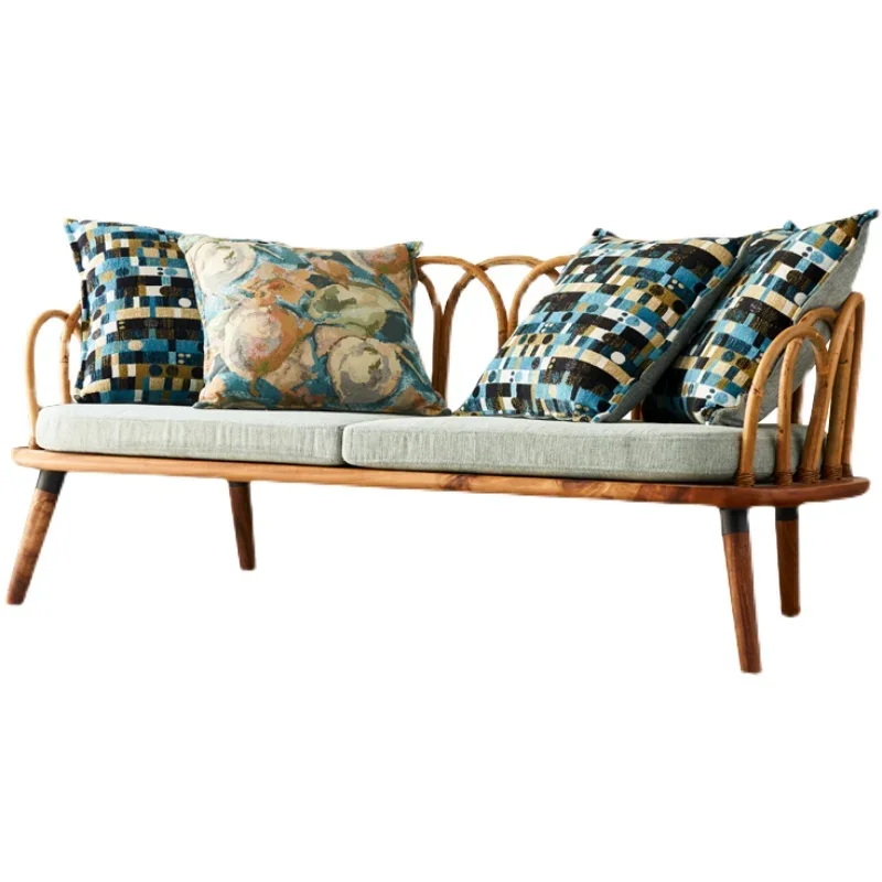 

Диван из виноградной лозы, гостиная, диван из ротанга, комплект из пяти предметов, бамбуковый диван из массива дерева из ротанга, плетеный из ротанга на троих