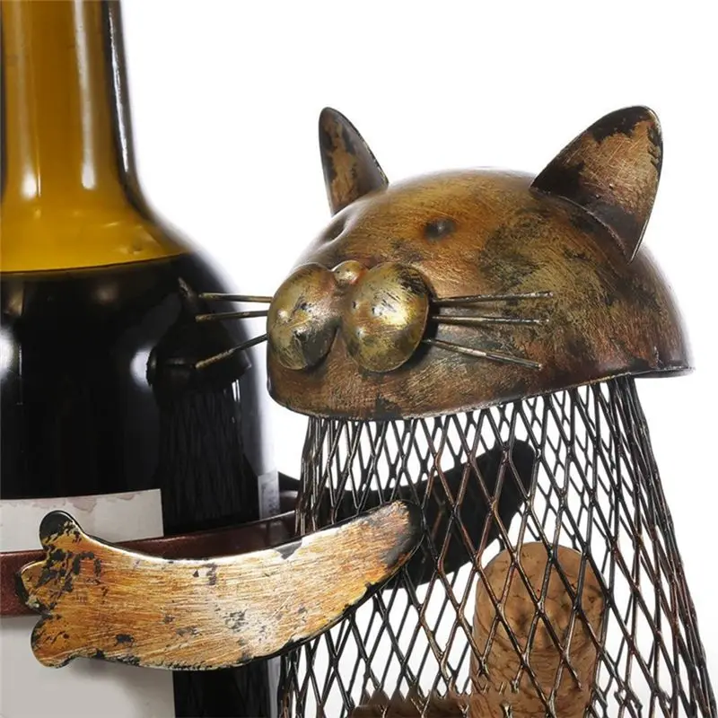 ABUN Kitten Wrought Iron Wine Rack Animal Shape Storage Shelf for Home Kitchen Counter Decoration, Christmas Gift