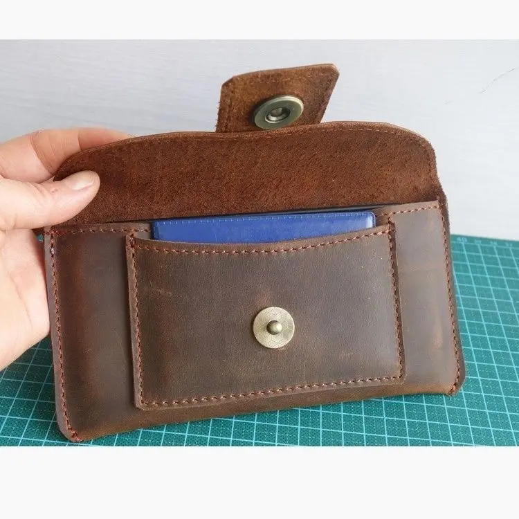 Bolsa para cinturón de teléfono de cuero hecha a mano de 6,8 pulgadas para hombre, bolso delgado para móvil negro y marrón con cerrojo, billetera con funda para teléfono móvil para cinturón