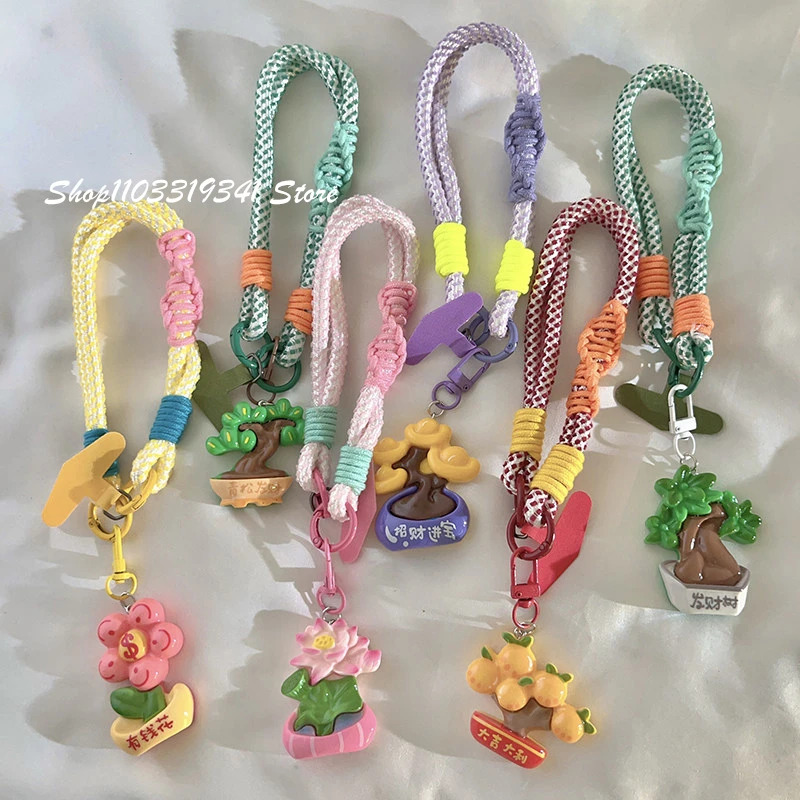 

Cute 3D Potted Plant Pendant Color Phone Strap Short Wrist Strap Charm Keychain CCD Chain Lanyard Universal Phone Case Lanyard
