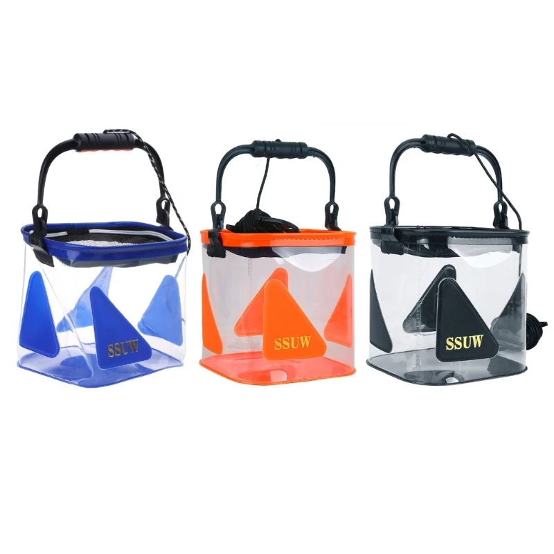 Clear Fishing Bucket Live Fish Lures Container Portable Foldable Fishing Bag