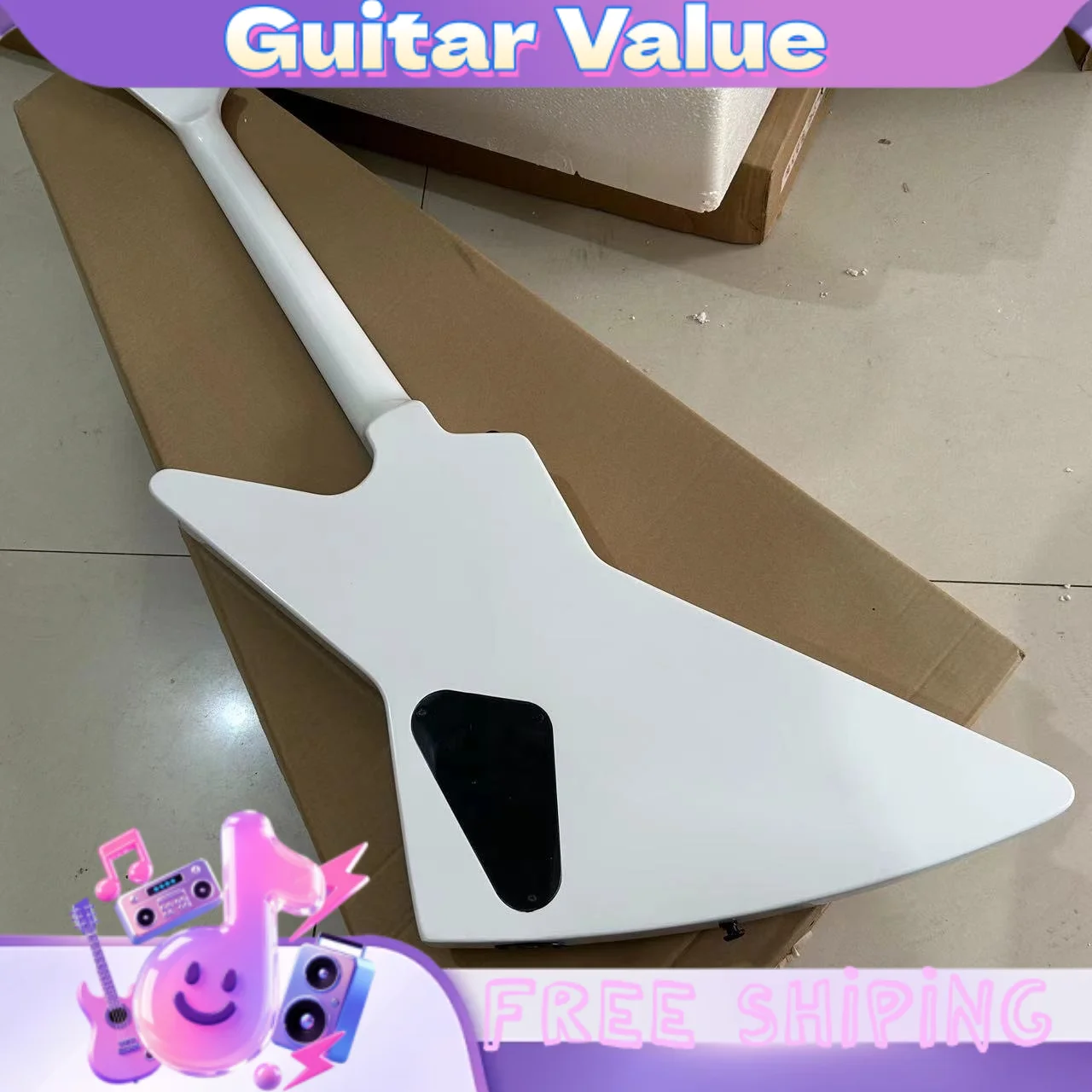 White Shaped Electric Guitar Alien-Shaped Rock Guitar Mahogany Body Maple Fingerboard HH Pickups 22 Tone Dot Fingerboard Inlays view 5