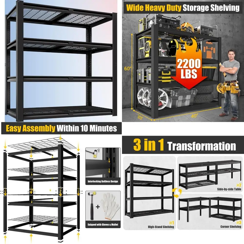 

Сверхмощные 4-уровневые промышленные стеллажи из металлической проволоки — емкость 2200 фунтов, регулируемая универсальная стойка для хранения для гаража