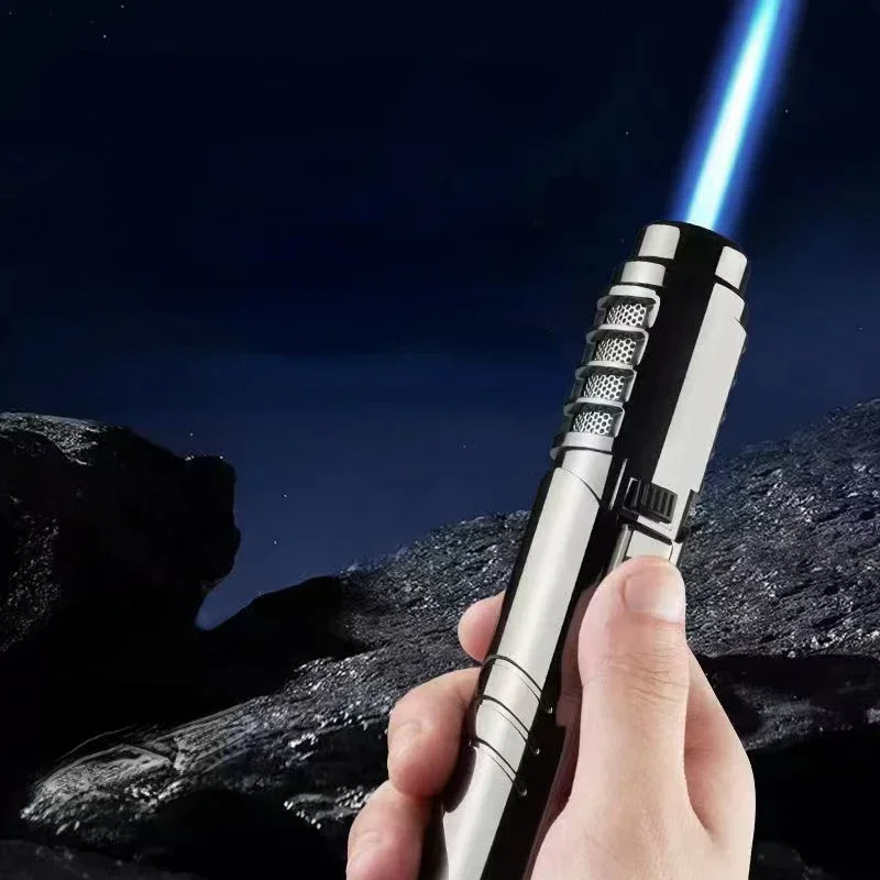 1800ยฐHigh Temperature Spray Gun Butane Gas Lighter Metal Outdoor Windproof Blue Powerful Flame Torch Jet Lighter Welding Tool