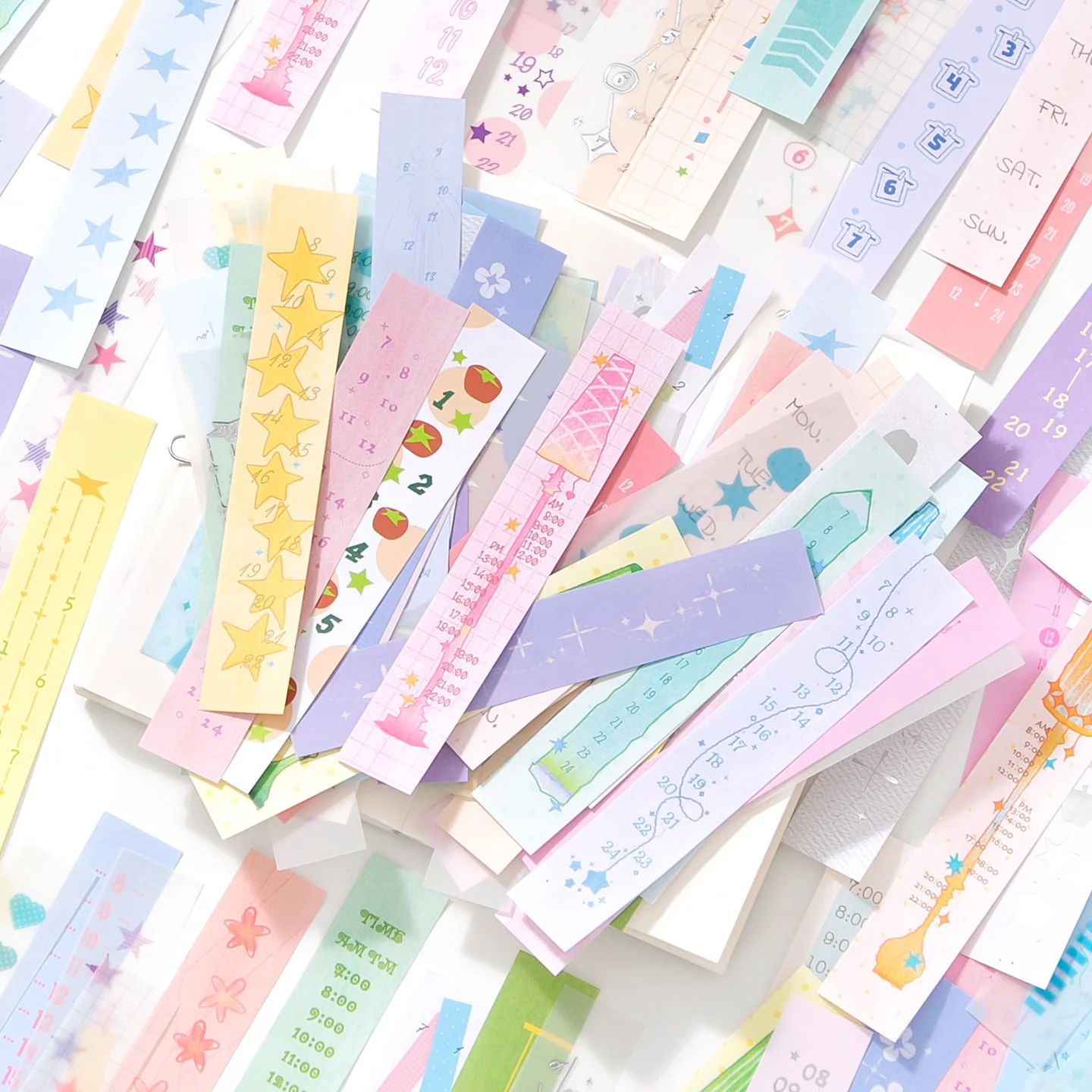 120Pcs Pastel Number Strip White Kraft Sulfuric Paper Stickers, Star Schedule Date Long Strips for Journal Scrapbook DIY