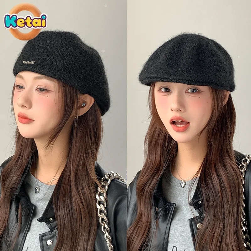 قبعة بيريه عكسية ترتدي قبعة عصرية راقية متعددة الاستخدامات للخريف والشتاء، تظهر الوجه، قبعة فنان صغيرة متماسكة #1