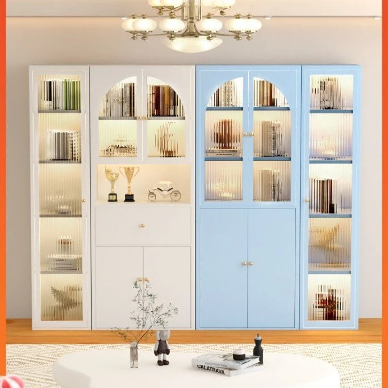 

Steel bookcase dust-proof glass door bookshelf wrought iron children's storage