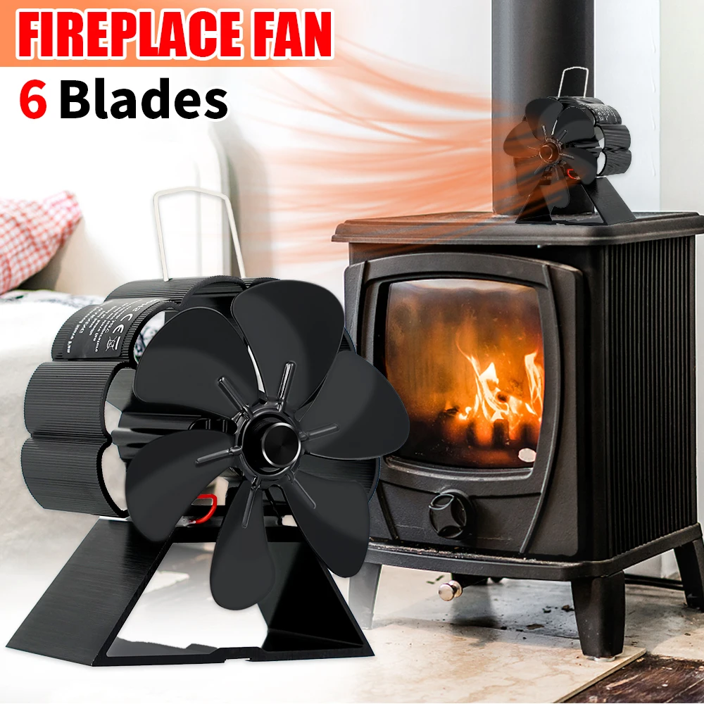 

6 Blade Mini Black Fireplace Heat Powered Stove Fan Log Wood Burner Ecofan Quiet Home Fireplace Fan Efficient Heat Distribution