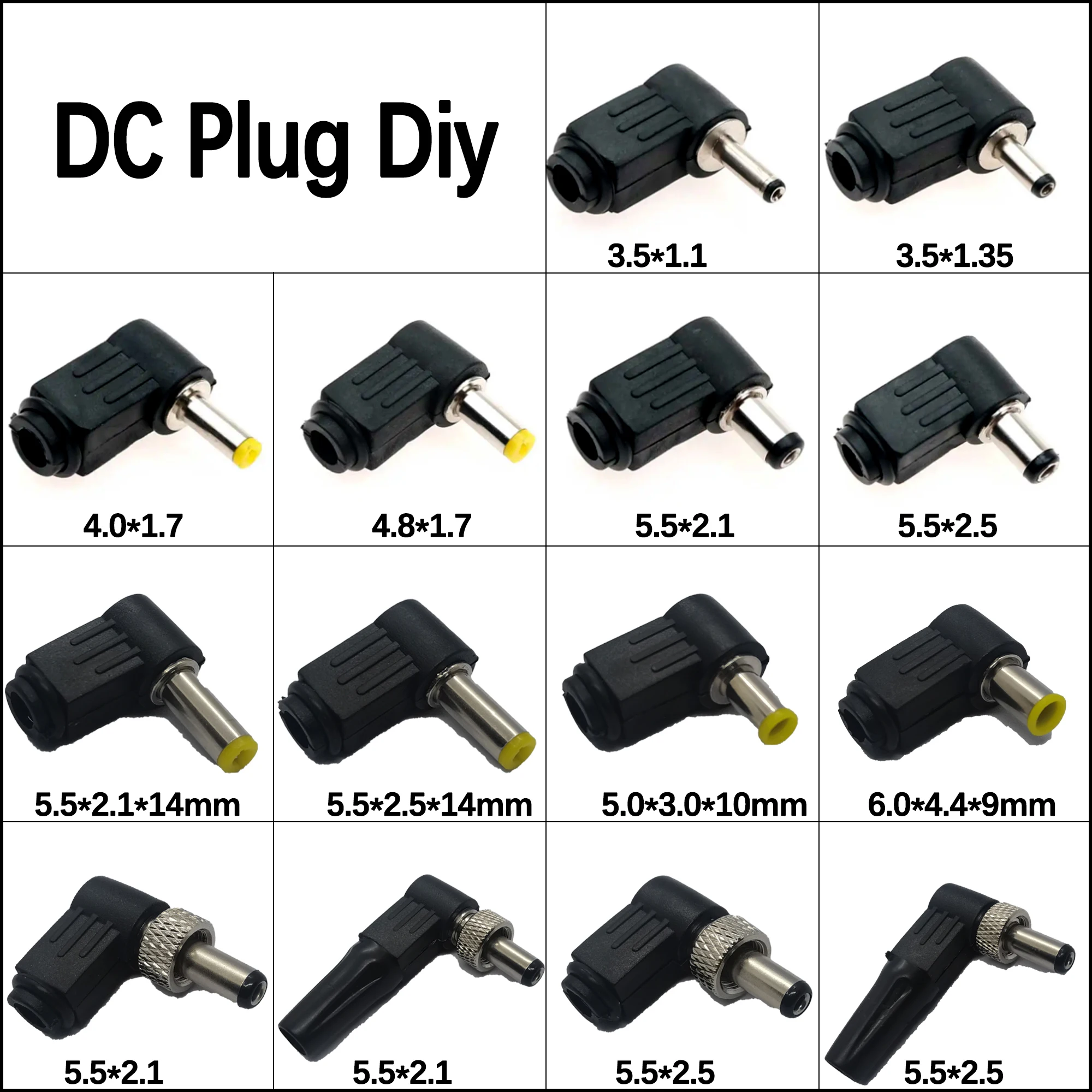 

1Pcs DC Power Male Plug Jack Adapter 3.5x1.1 3.5x1.35 4.0x1.7 4.8x1.7 5.5x2.1 5.5x2.5 5.0x3.0 6.0x4.4mm DC Plug Male DIY Connect
