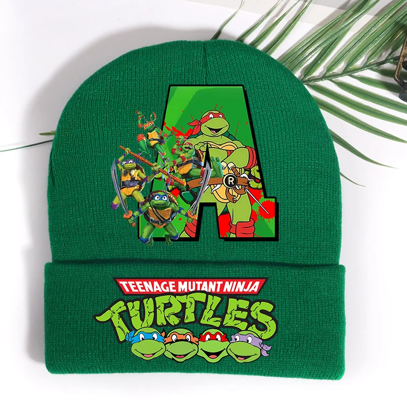 Gorro de punto de las Tortugas Ninja Mutantes Adolescentes, gorro de invierno suave y cálido para bebé, gorro informal con letras de la A a la Z, gorro a prueba de viento con dibujos animados de anime, regalo para niños
