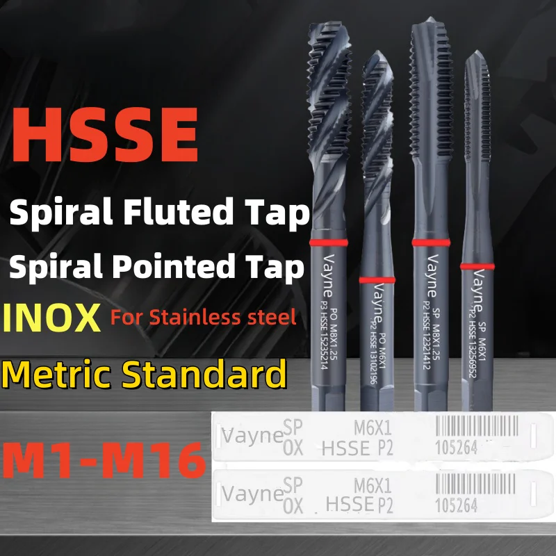 

1pcs M35-HSSE INOX Standard Metric Spiral Fluted Tap M1M2M3M4M5M6M7M8-M16 Spiral Pointed Tap With Red Ring For Stainless steel