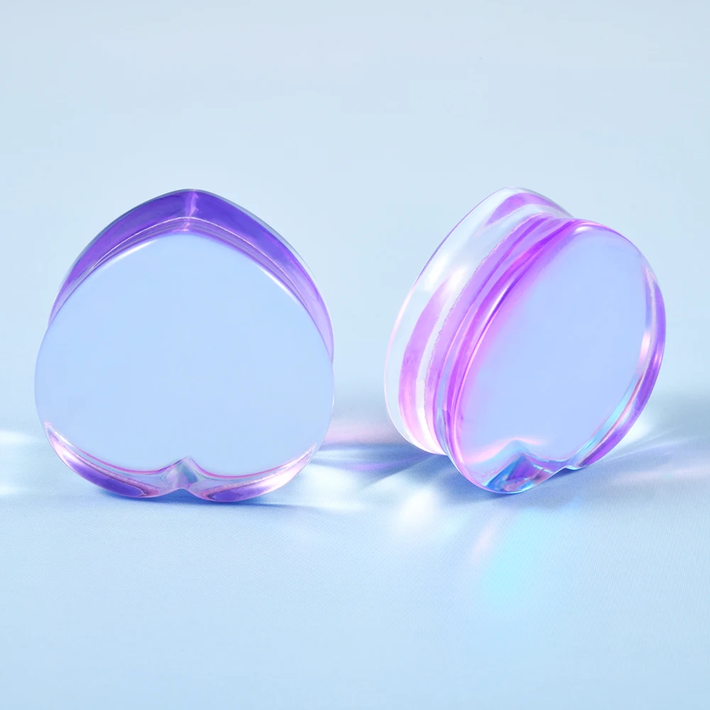 Mode Transparent Solide Rosa Lila Glas Herzförmige Ohr Expander Ohrmuschel Piercing Schmuck Ohr Expansion Artefakt 6-25mm – Detail 28