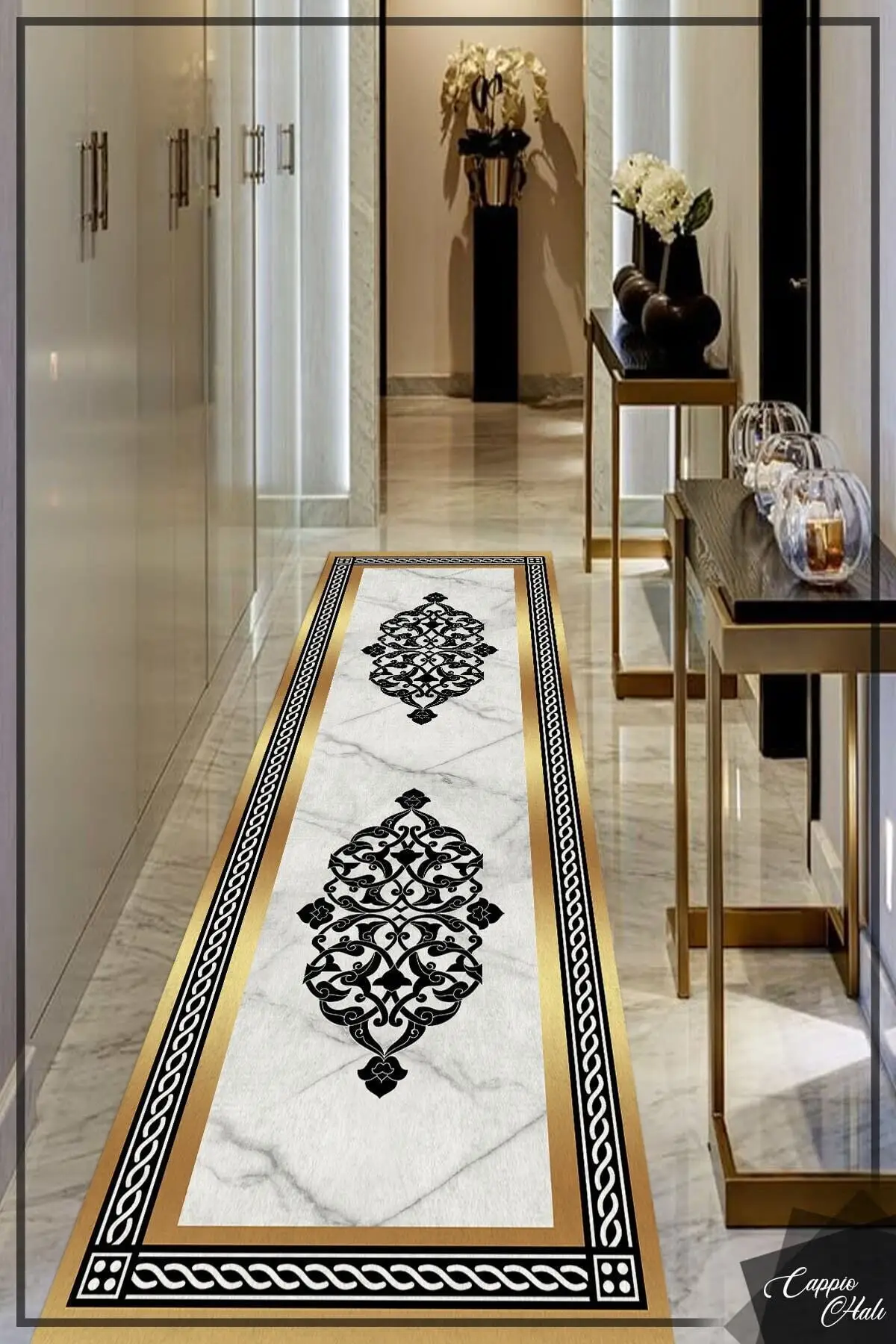 

DOLBOVI Gold framed marble floor carpet (machine washable non-slip leather base)-Cp1022