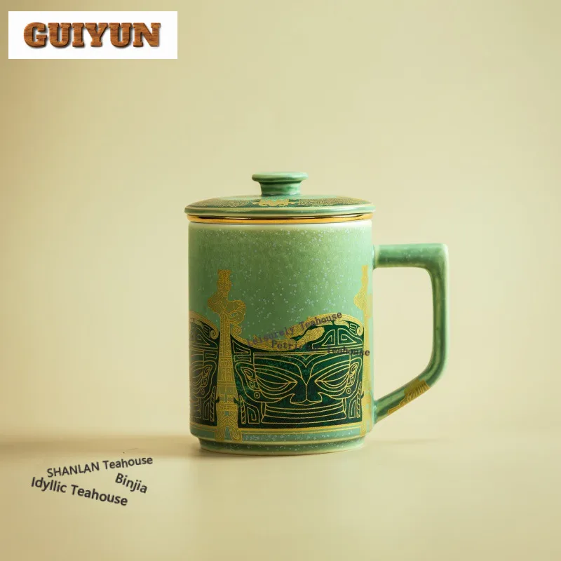 

350ml Sanxingdui Standing Figure Cultural Creative Filter Tea Separator Cup Zen Tea Mug With Infuser Tea Maker Office Water Cup