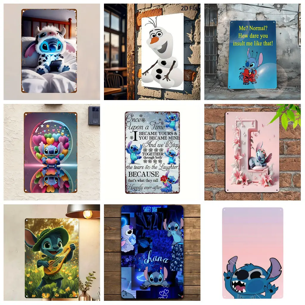 

Miniso Disney Stitch & Olaf Fun Tin Signs Poster Metal Plaque Retro Decorative Plate Bar Garage Club Metal Sign Wall Decoration