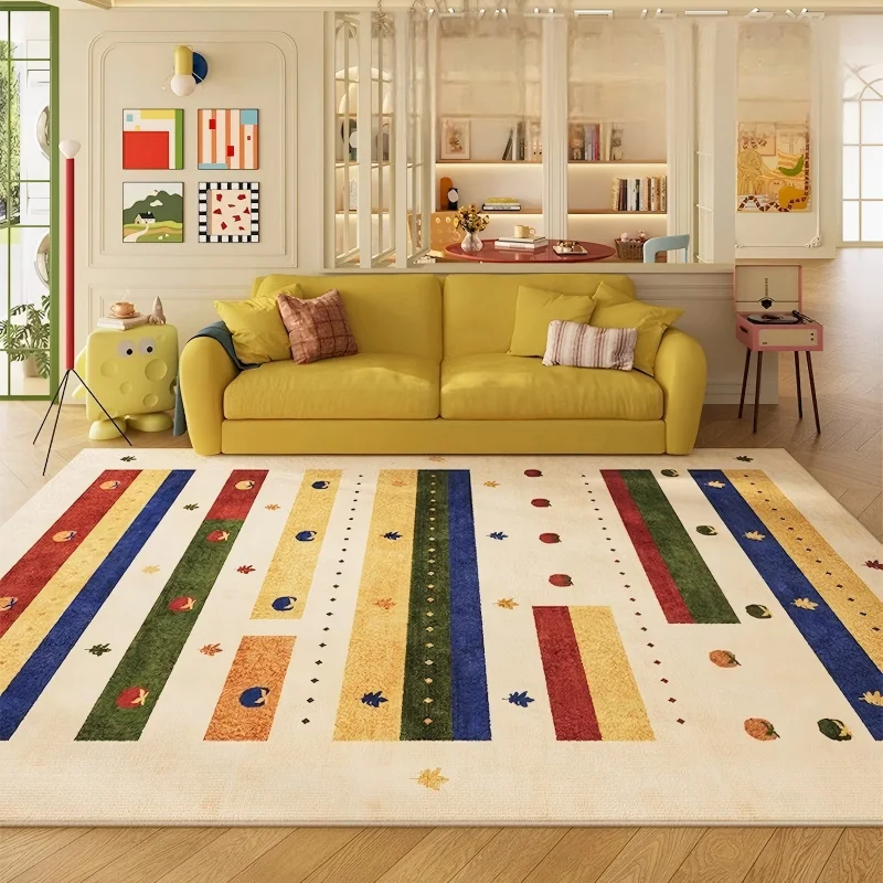 VIKAMA Dopamine Colored Striped Floor Mat For Bedroom, Living Room, Anti Slip And Absorbent Carpet, Home Decoration