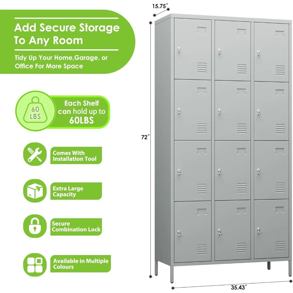 Doors Metal Storage Locker for Employees, Industrial Steel Storage Locker for School Office Gym Garage Bedroom, Assembly Require
