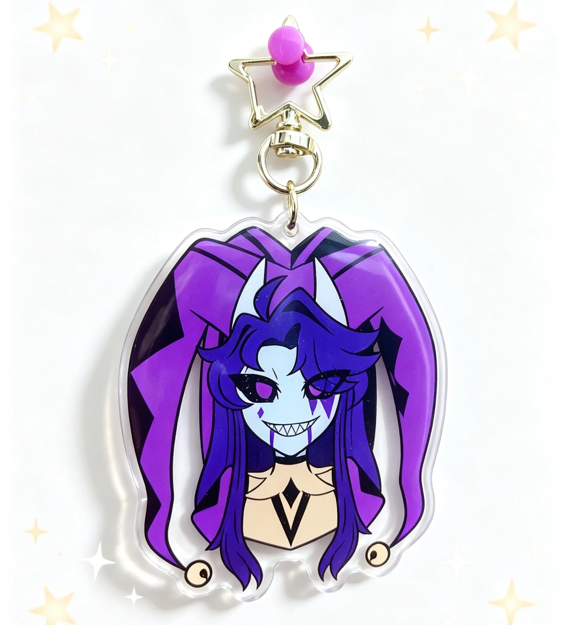 Cute Freak Anime Game Pierrot and Harlequin Circus acrylic Keychain Ring Keys Chain Keyring Backpacks Decor Pendant