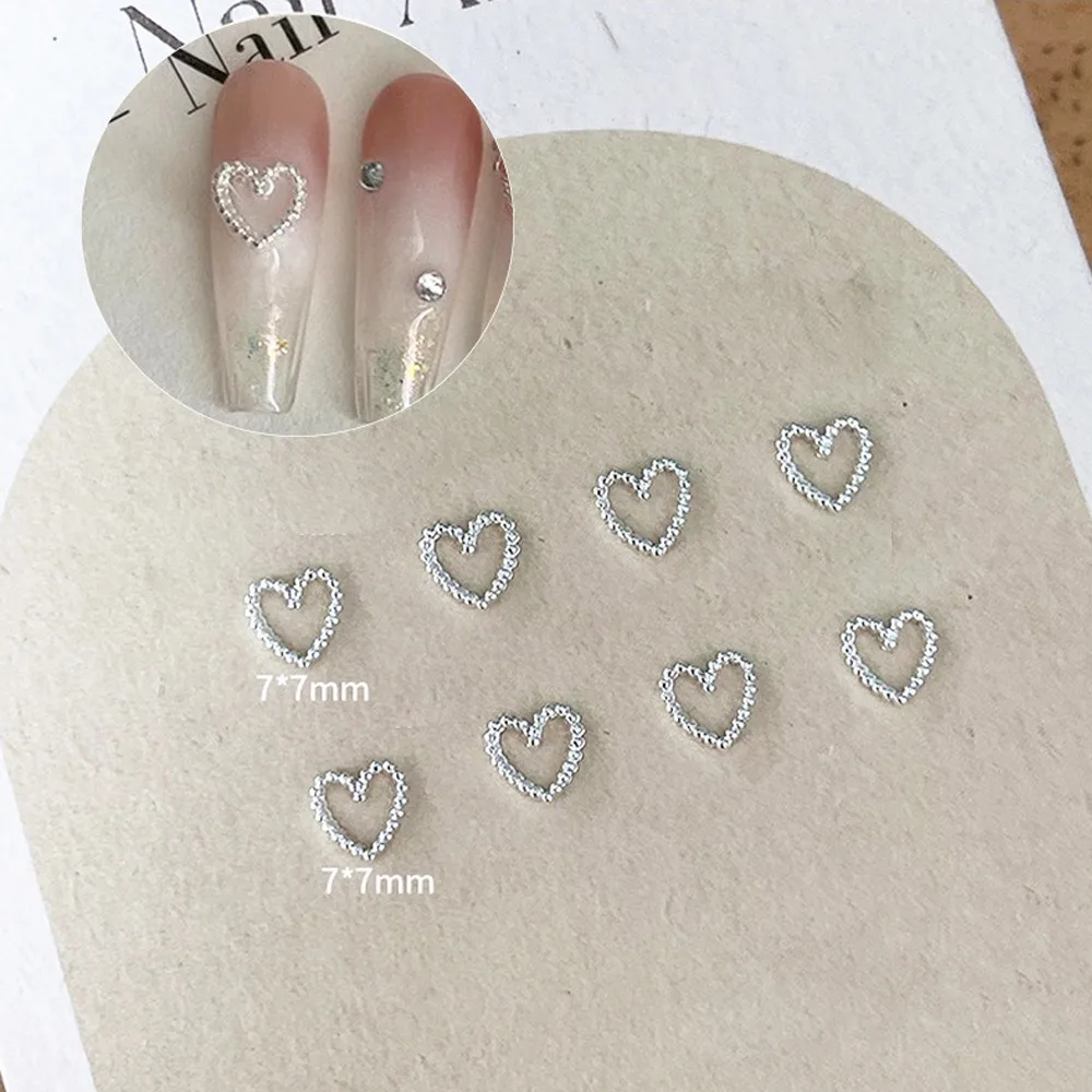 10Pcs/Bag Mini Bowknot Nail Art Charms Super Shiny Alloy Nail Art Decorations Silver Metal Love Nail Decals