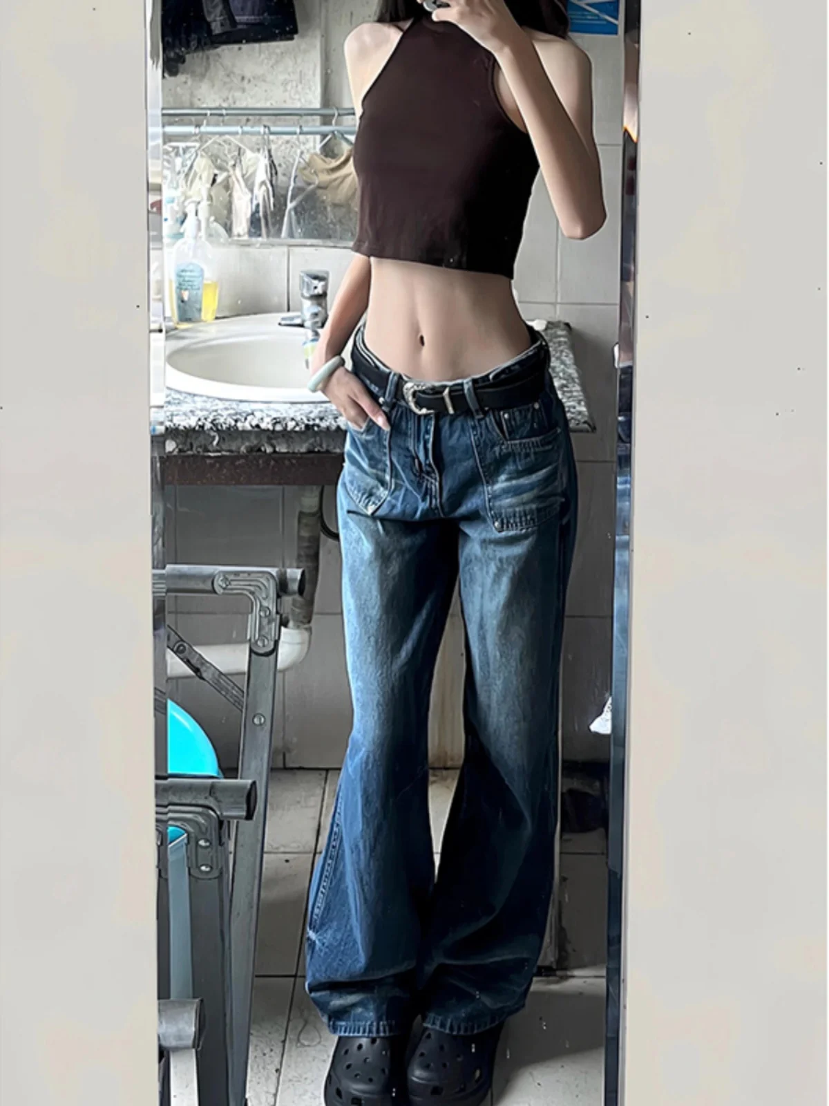 

Прямые джинсовые джинсы с высокой талией в стиле ретро, новые летние мягкие широкие брюки, более высокие 75, эластичный эффект похудения