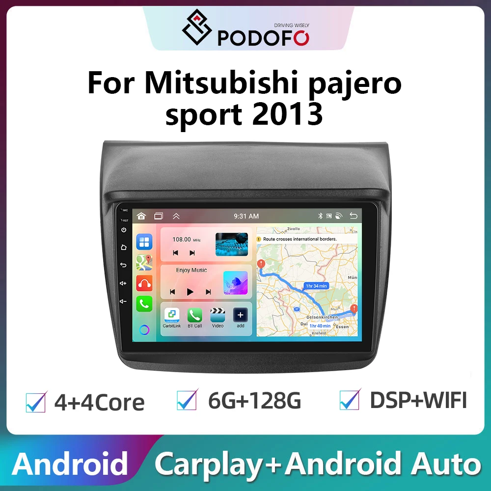 

Podofo 2din Android Car Radio For Mitsubishi pajero sport 2013 6G+128G Carplay Stereo Player Autoradio GPS Navigation FM/RDS