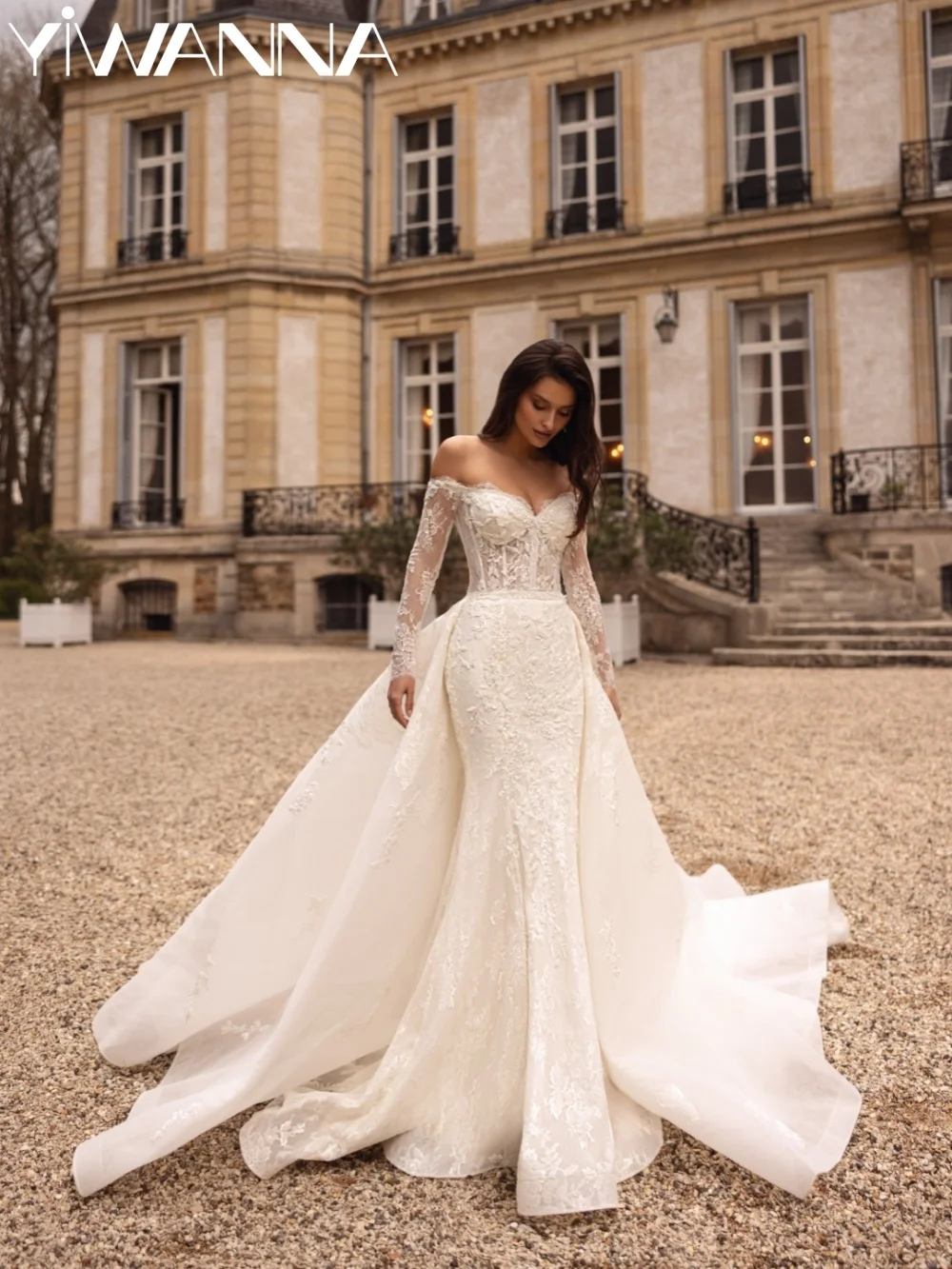 Detachable Train Exquisite Wedding Dress Delicate Lace Appliques Bridal Gown Customized Off Shoulder Mermaid Dresses For Bride
