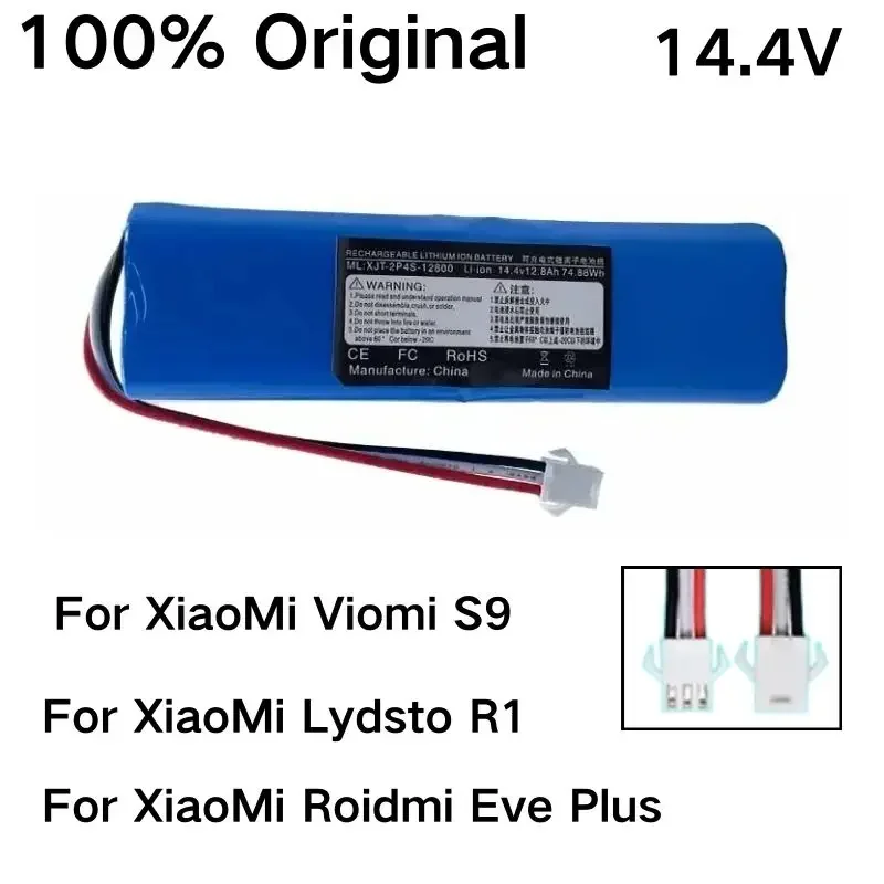 100% Origineel Voor XiaoMi Viomi S9 Lydsto R1 Roidmi Eve Plus 14.4V lithium batterij 2P4S 5200mAh 6800mAh 9800mAh 12800mAh