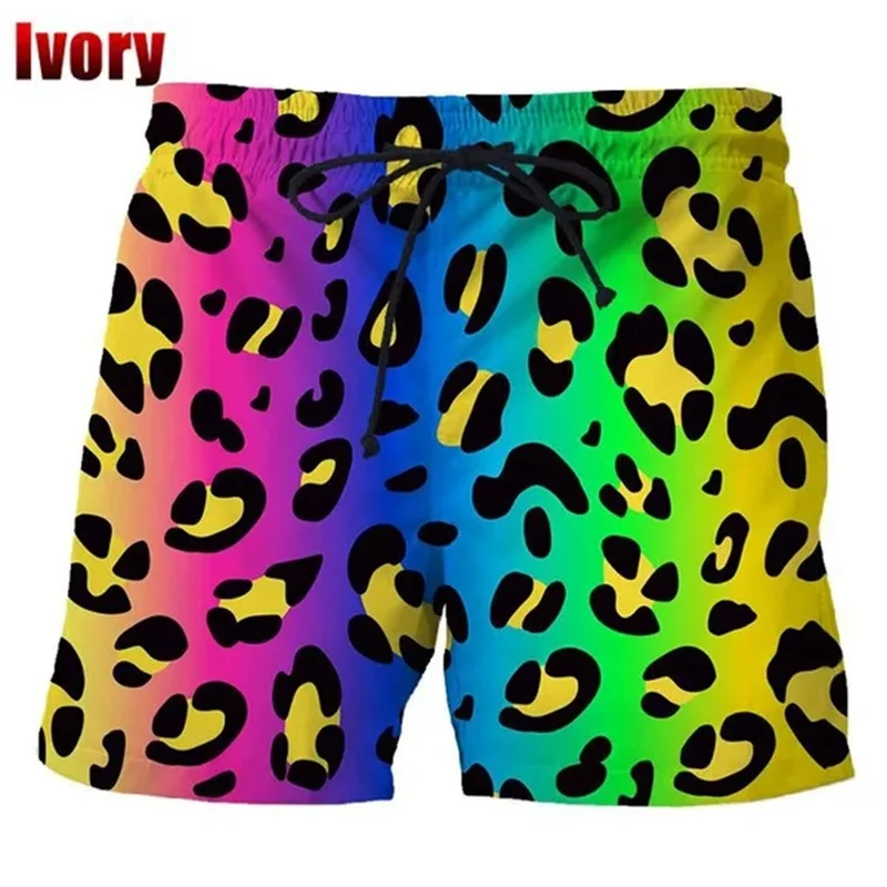 Klassieke Kleurrijke Luipaard Short Mannen Zomer Strand Korte Broek Hawaii Strand Zwembroek Zwembroek Zwembroek Vrouwen Kid Cool Ijs Shorts