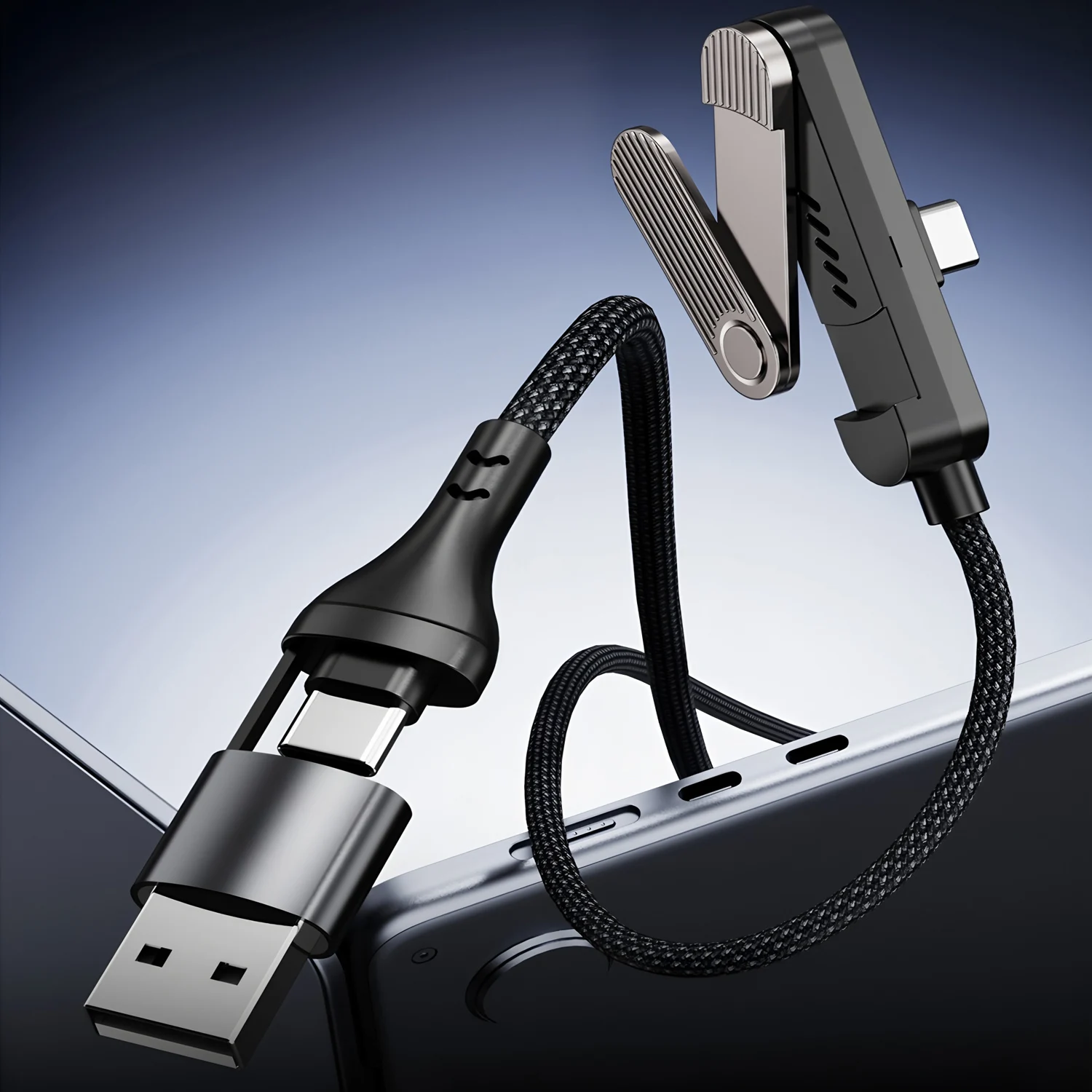 2 in 1 USB A Type C Cable 240W Fast Charging Cable with Foldable Stand Mobile Phone Holder Quick Charge Wire for Android iPhone
