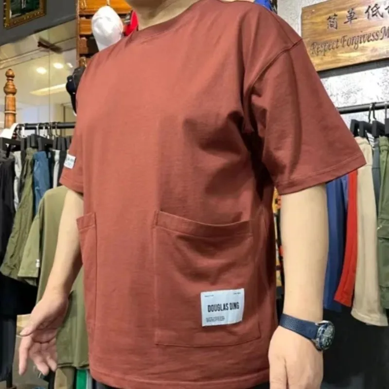 GELITAYIN Multi-pocket Short Sleeve T-shirt Cotton Round Neck Men Fashion Casual Tooling Style 5xl Oversized Fitness T Shirt To