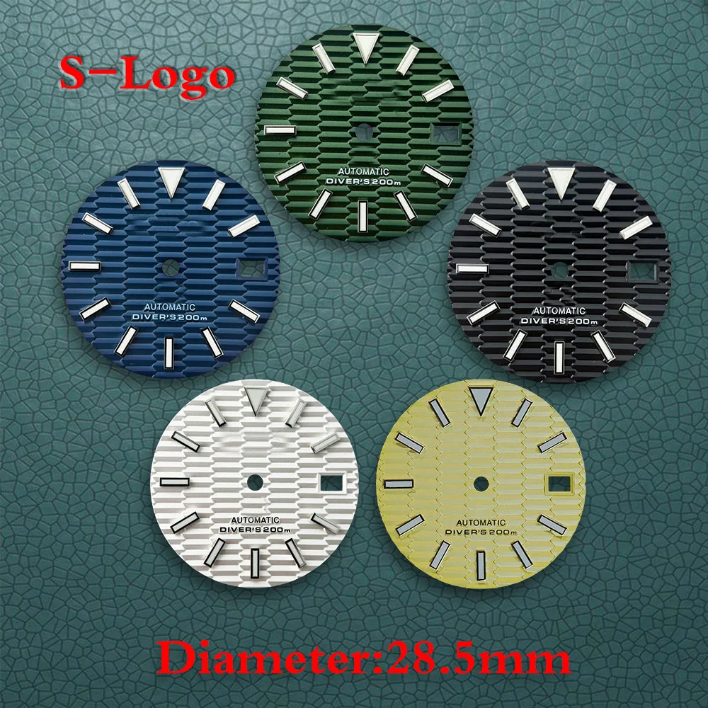 

Высокое качество 28,5 мм S логотип наклонный циферблат для NH35/NH36/4R/7S японский механизм зеленый светящийся высококачественный аксессуар для ремонта часов