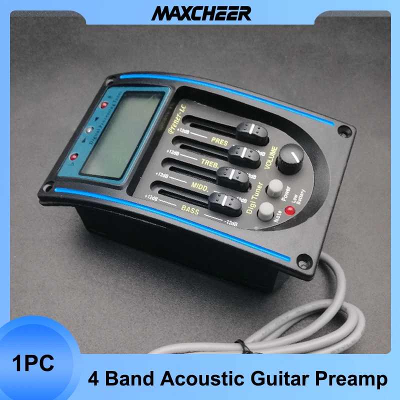 4 Band LC-4 Acoustic Guitar Preamp Guitarra EQ Equalizer Piezo Pickup with Tuner Violao Accessories Drop shipping