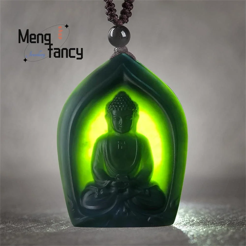 Natural Old Material Hetian Ink Jade Three-dimensional Buddha Amitabha Pendant Exquisite Amulets Handicraft Fashion Fine Jewelry